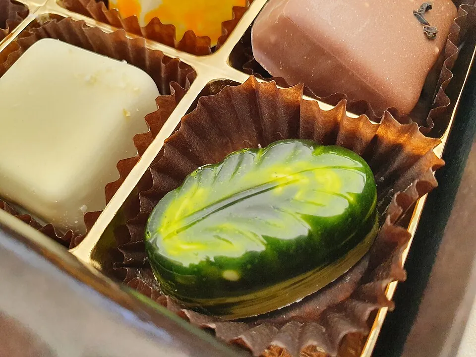 箱に並んだ一粒チョコ